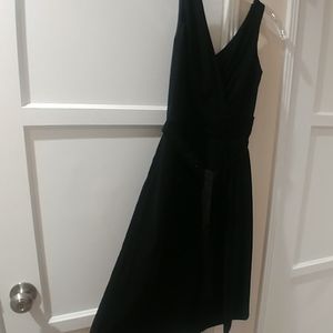 LOFT petite tie waist black dress